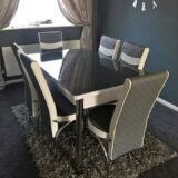 Black & White Table with 06 Chairs Glass Turkish dining table and chairs Modern Dining table Formal Dinette Set Dining Room Extendable
