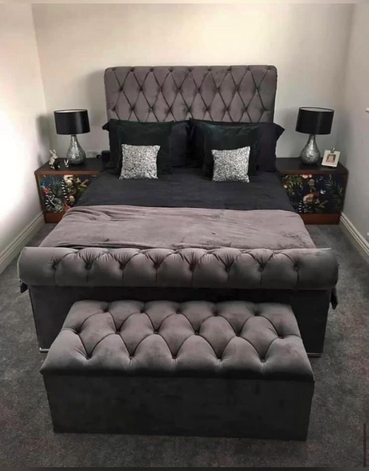 Luxury Upholstered Sleigh Bed Frame – Scroll Headboard & Footboard – UK Sizes (Single to Super King)