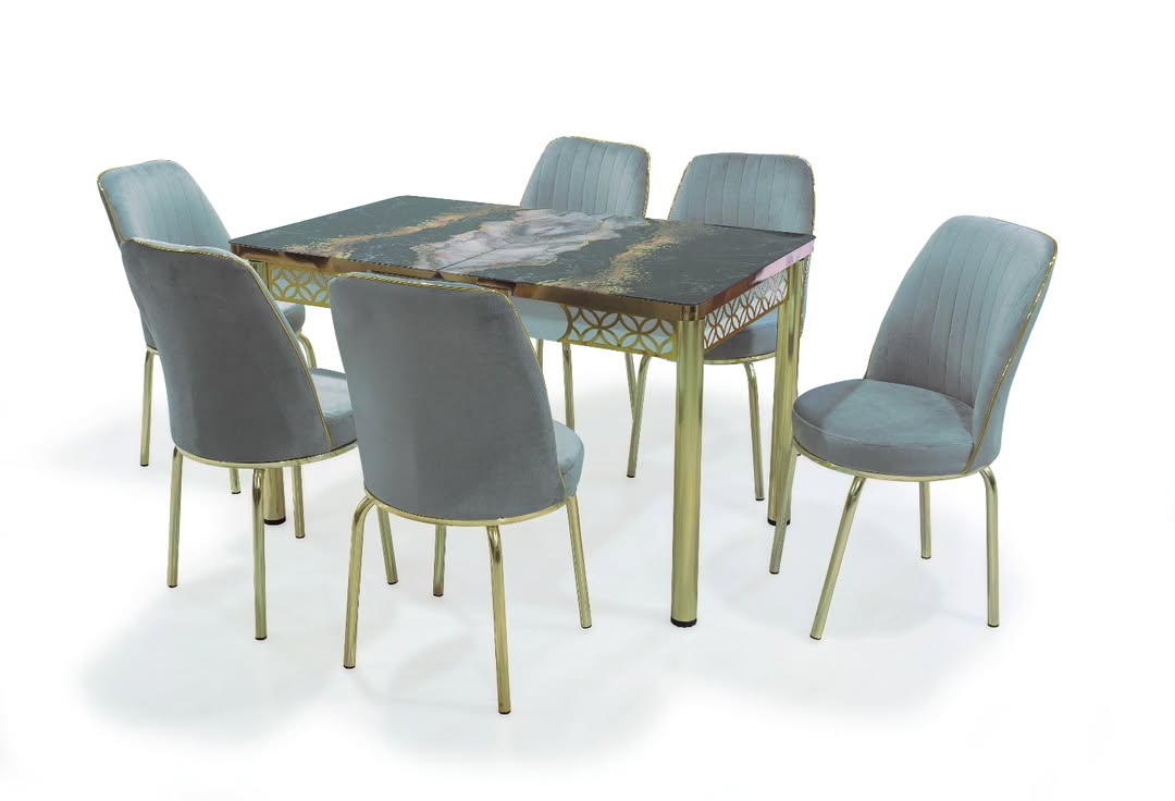 Grey Sand Dining Table with Star Chairs – Modern Luxury Dining Set