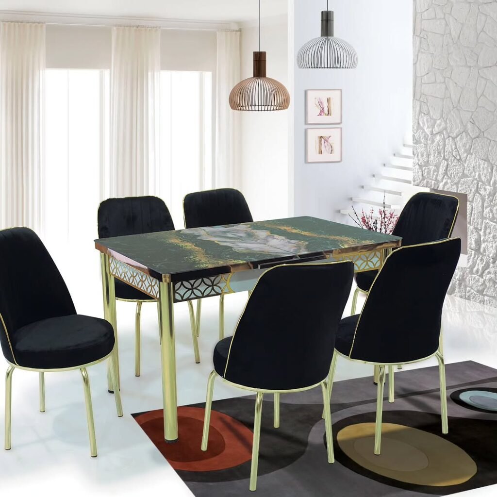 Black Marble Effect Dining Table with Chairs – Modern Luxury Dining Set ...